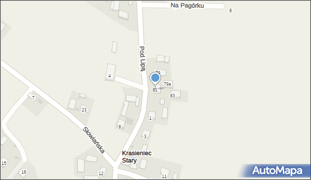 Krasieniec Zakupny, Pod Lipą, 81, mapa Krasieniec Zakupny