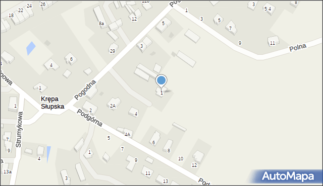 Krępa Słupska, Pogodna, 1, mapa Krępa Słupska