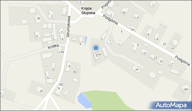 Krępa Słupska, Podgórna, 3, mapa Krępa Słupska