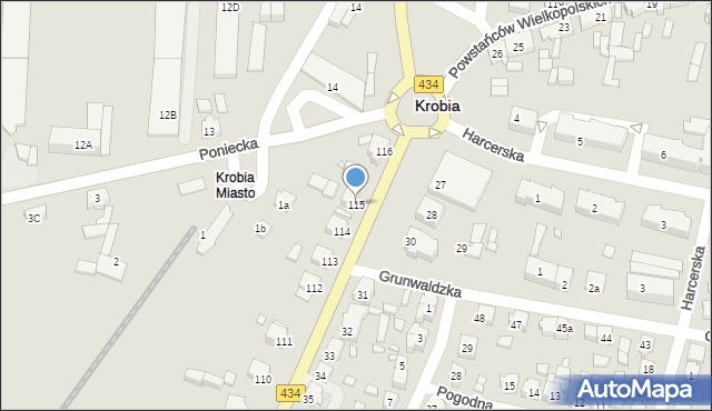 Krobia, Powstańców Wielkopolskich, 115, mapa Krobia
