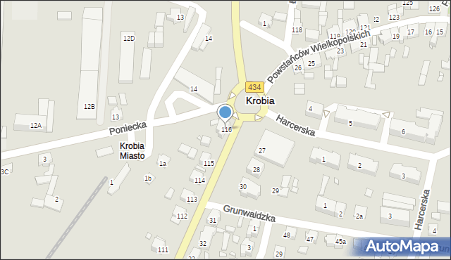 Krobia, Powstańców Wielkopolskich, 116, mapa Krobia