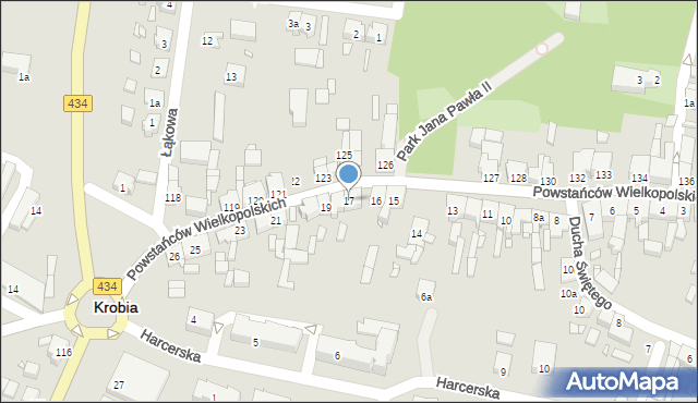 Krobia, Powstańców Wielkopolskich, 17, mapa Krobia