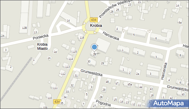 Krobia, Powstańców Wielkopolskich, 28, mapa Krobia