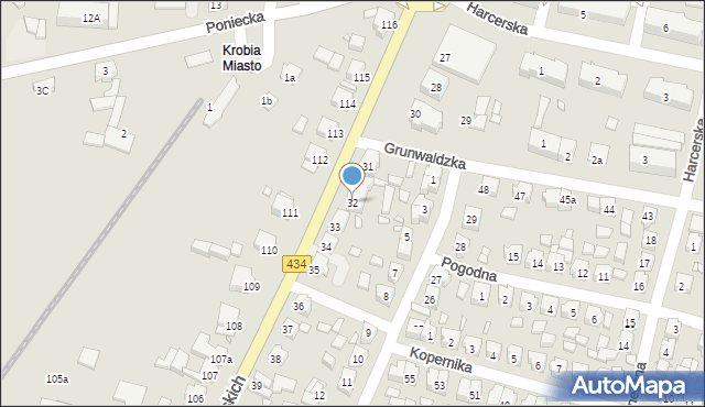 Krobia, Powstańców Wielkopolskich, 32, mapa Krobia