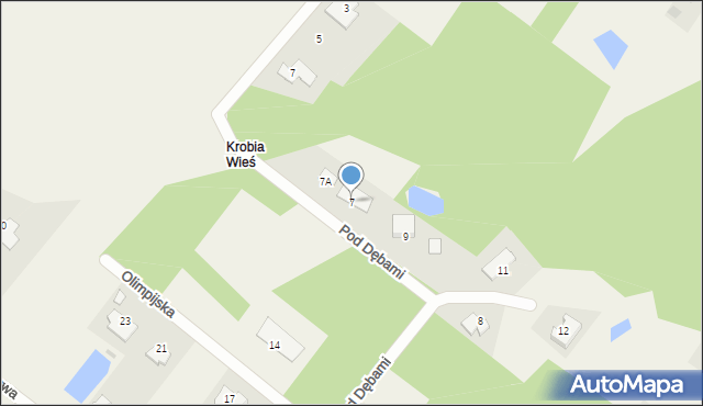 Krobia, Pod Dębami, 7, mapa Krobia