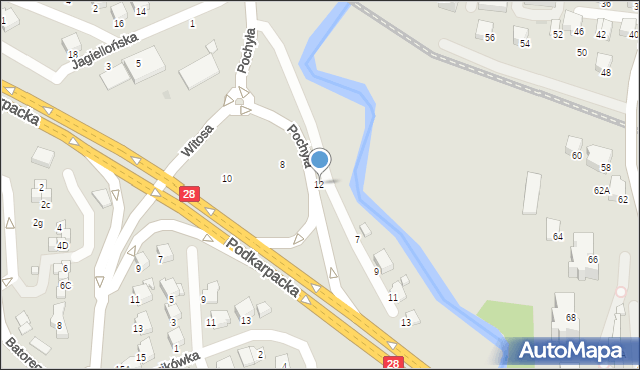 Krosno, Pochyła, 12, mapa Krosna