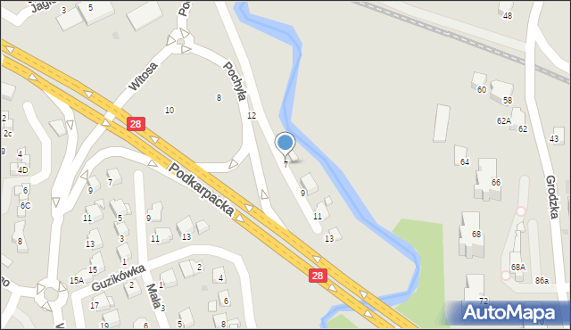 Krosno, Pochyła, 7, mapa Krosna