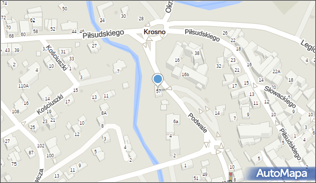 Krosno, Podwale, 57, mapa Krosna