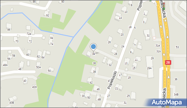 Krosno, Popiełuszki Jerzego, bł. ks., 34, mapa Krosna