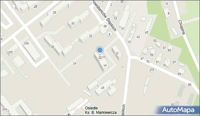 Krosno, Powstańców Śląskich, 12, mapa Krosna