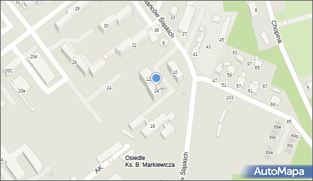 Krosno, Powstańców Śląskich, 14, mapa Krosna