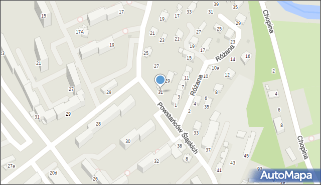 Krosno, Powstańców Śląskich, 31, mapa Krosna