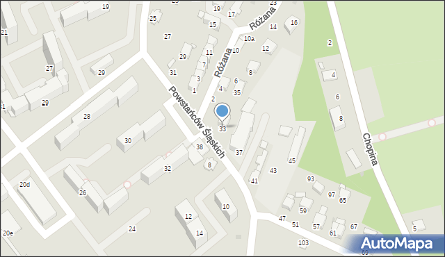 Krosno, Powstańców Śląskich, 33, mapa Krosna