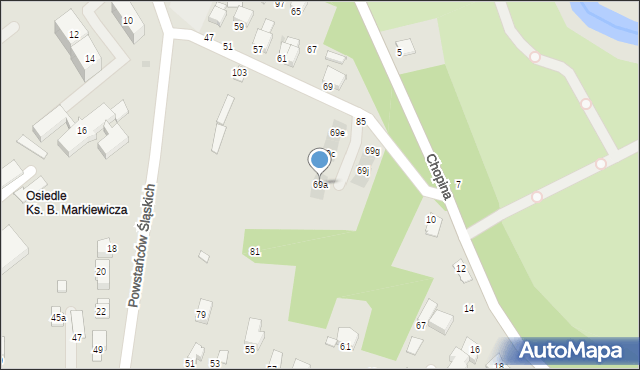 Krosno, Powstańców Śląskich, 69a, mapa Krosna