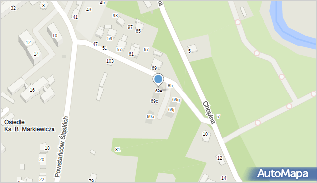 Krosno, Powstańców Śląskich, 69e, mapa Krosna