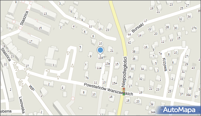 Krosno, Powstańców Warszawskich, 11b, mapa Krosna