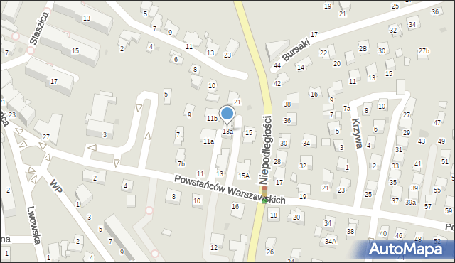 Krosno, Powstańców Warszawskich, 13a, mapa Krosna