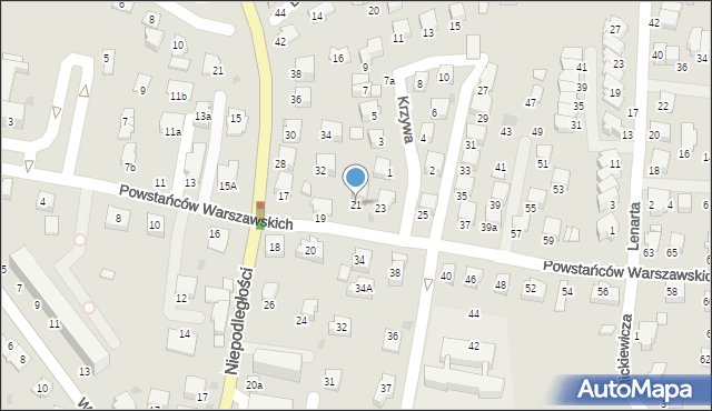 Krosno, Powstańców Warszawskich, 21, mapa Krosna