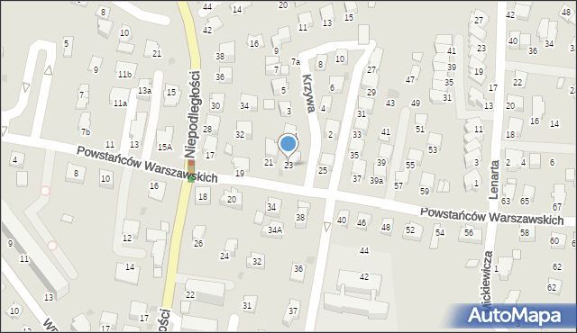 Krosno, Powstańców Warszawskich, 23, mapa Krosna