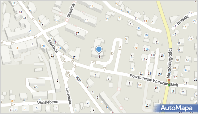 Krosno, Powstańców Warszawskich, 3, mapa Krosna