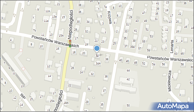 Krosno, Powstańców Warszawskich, 34, mapa Krosna