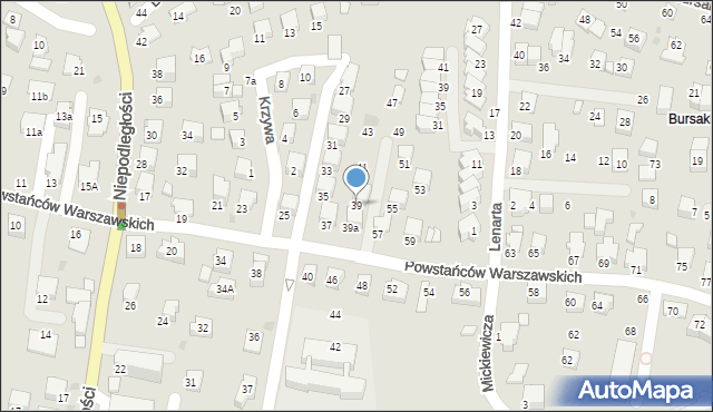 Krosno, Powstańców Warszawskich, 39, mapa Krosna