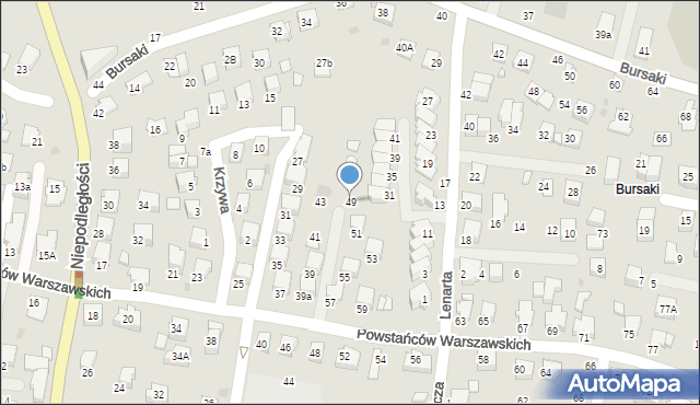 Krosno, Powstańców Warszawskich, 49, mapa Krosna
