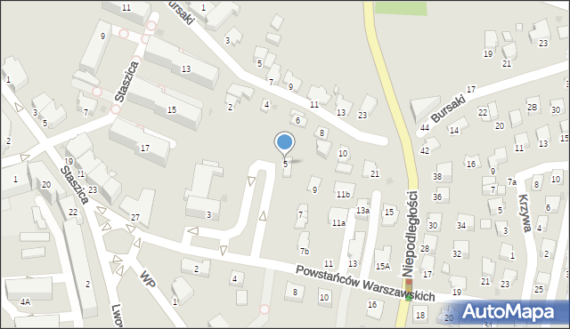 Krosno, Powstańców Warszawskich, 5, mapa Krosna