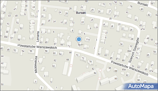 Krosno, Powstańców Warszawskich, 75, mapa Krosna