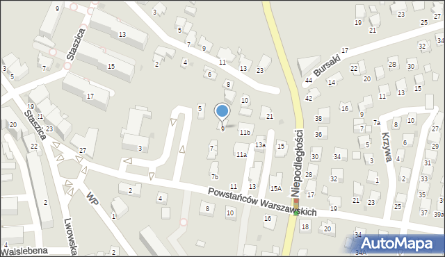 Krosno, Powstańców Warszawskich, 9, mapa Krosna