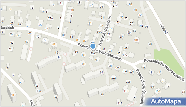 Krosno, Powstańców Warszawskich, 90a, mapa Krosna