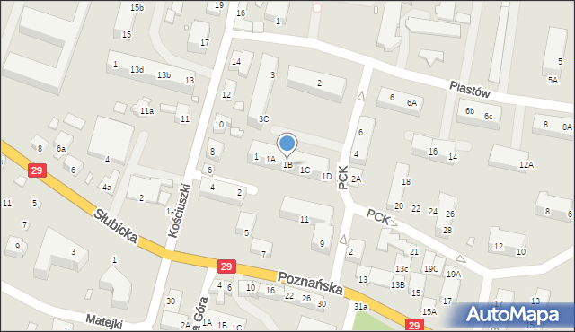 Krosno Odrzańskie, Polskiego Czerwonego Krzyża, 1B, mapa Krosno Odrzańskie