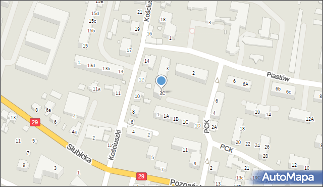 Krosno Odrzańskie, Polskiego Czerwonego Krzyża, 3C, mapa Krosno Odrzańskie