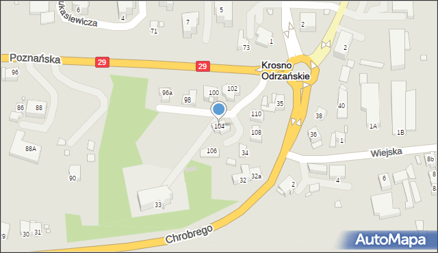 Krosno Odrzańskie, Poznańska, 104, mapa Krosno Odrzańskie
