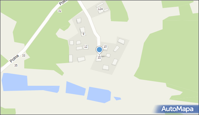 Krzaki, Polna, 11, mapa Krzaki