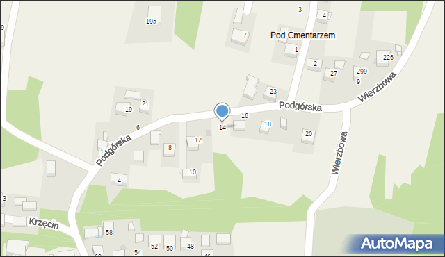 Krzęcin, Podgórska, 14, mapa Krzęcin