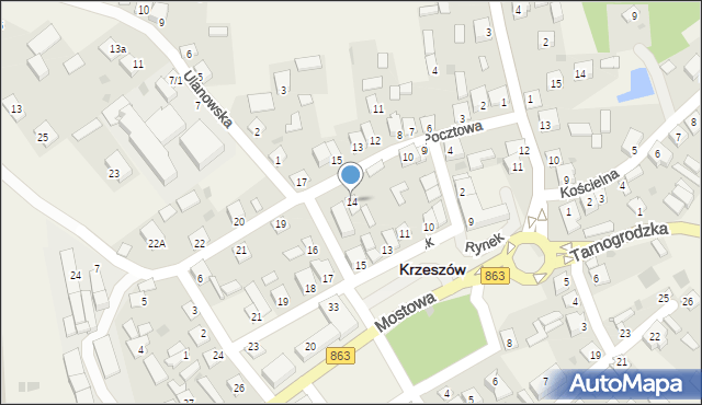 Krzeszów, Pocztowa, 14, mapa Krzeszów