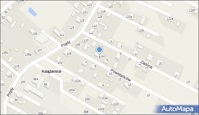 Książenice, Powstańców, 3, mapa Książenice