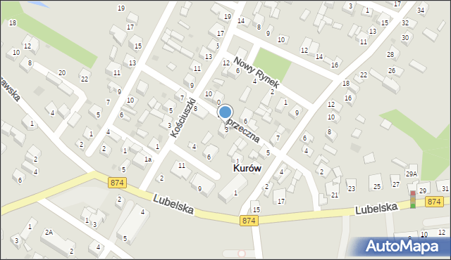 Kurów, Poprzeczna, 3, mapa Kurów