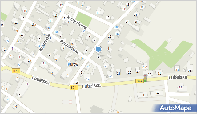 Kurów, Poprzeczna, 4, mapa Kurów