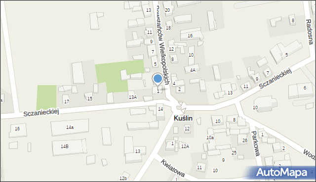 Kuślin, Powstańców Wielkopolskich, 1, mapa Kuślin