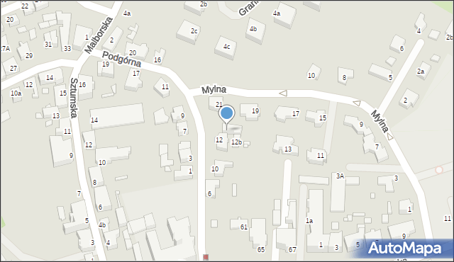 Kwidzyn, Podgórna, 12a, mapa Kwidzyn