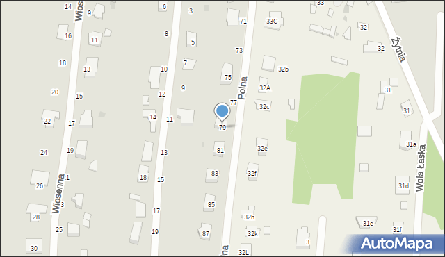 Łask, Polna, 79, mapa Łask