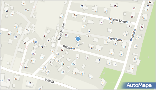 Laski, Pogodna, 1, mapa Laski