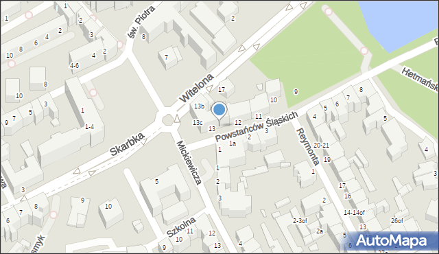 Legnica, Powstańców Śląskich, 13a, mapa Legnicy