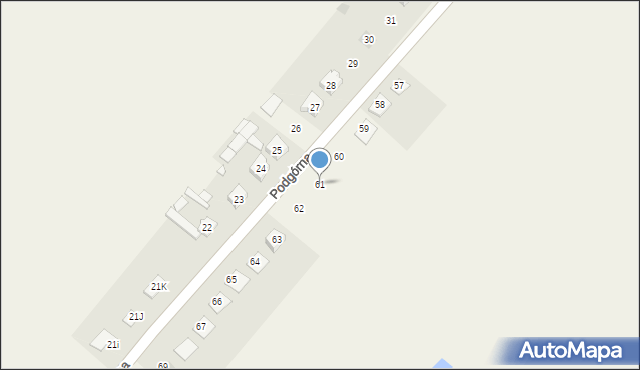 Łekno, Podgórna, 61, mapa Łekno