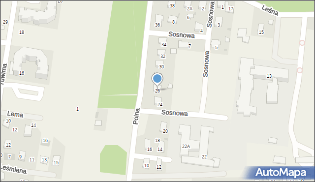 Leszno, Polna, 26, mapa Leszno