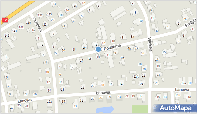 Leszno, Podgórna, 13, mapa Leszno