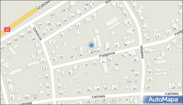 Leszno, Podgórna, 14, mapa Leszno