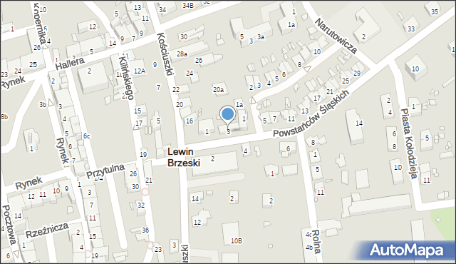 Lewin Brzeski, Powstańców Śląskich, 3, mapa Lewin Brzeski
